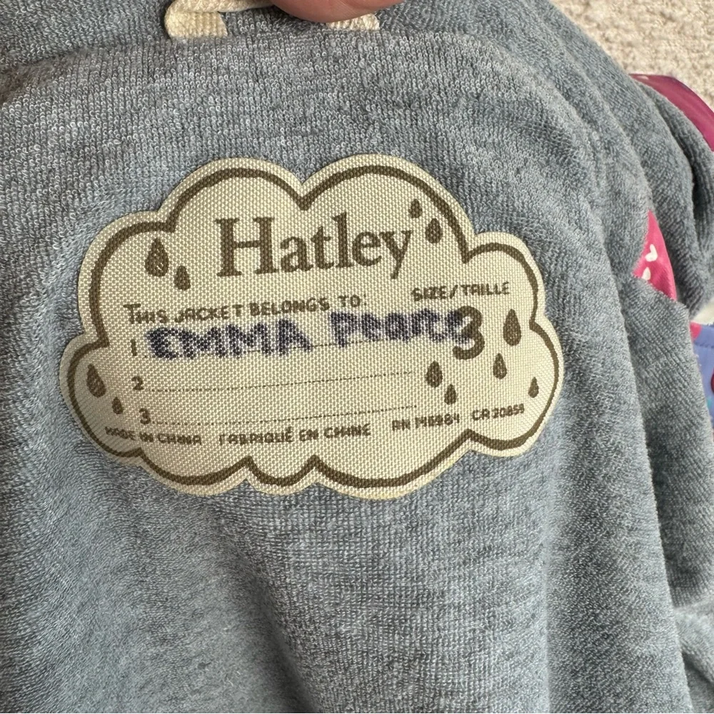 Hatley Baby Terry‎ Lined Purple Apple Heart Print Raincoat Size 3T